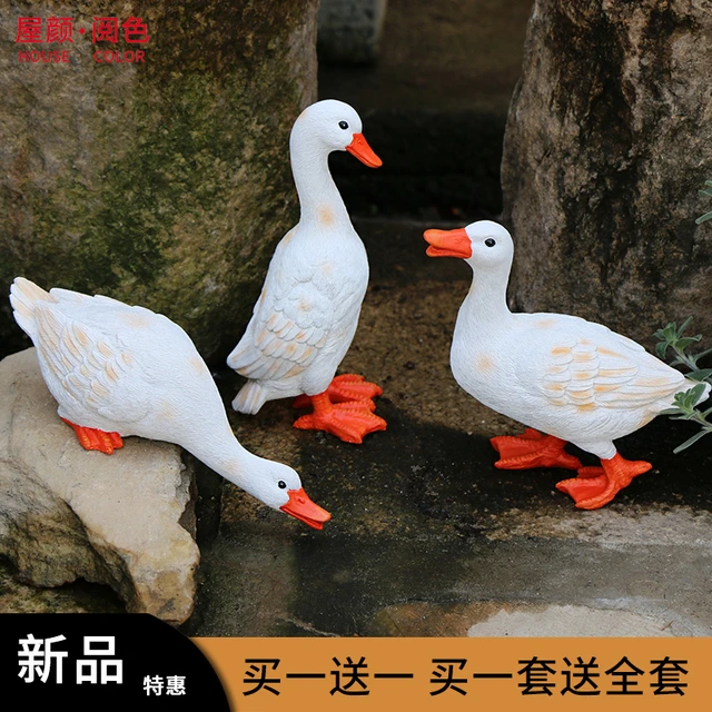 树脂仿真动物喝水鸭摆件花园庭院装饰客厅家居轻奢招财小鸭子桌面
