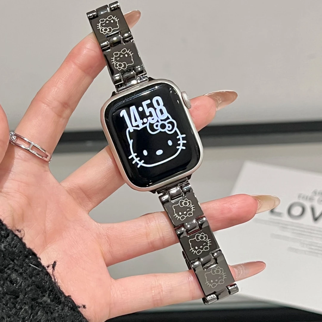 适用适用applewatchS10表带KT猫SE镜面金属S9新款iwatchS8高级7夏