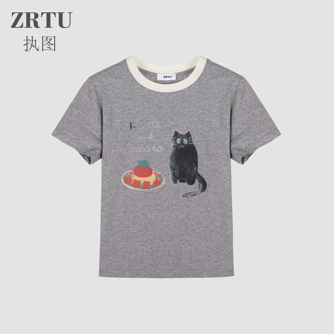 【交个朋友专属】ZRTU/执图女夏季圆领休闲百搭撞色印花短袖T恤