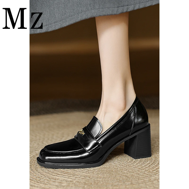 Mr.Zheng/淘小正/6.5cm/粗跟秀气方头复古乐福鞋一脚蹬气质女单鞋