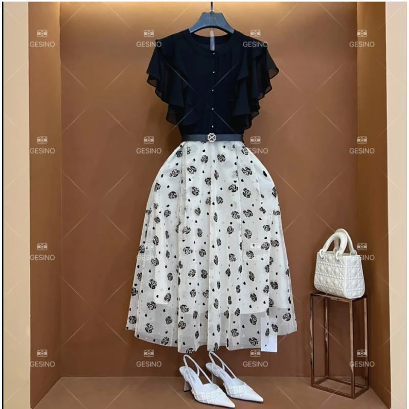 【露】春夏丨设计师轻奢法式气质印花女士连衣裙 SB-0006