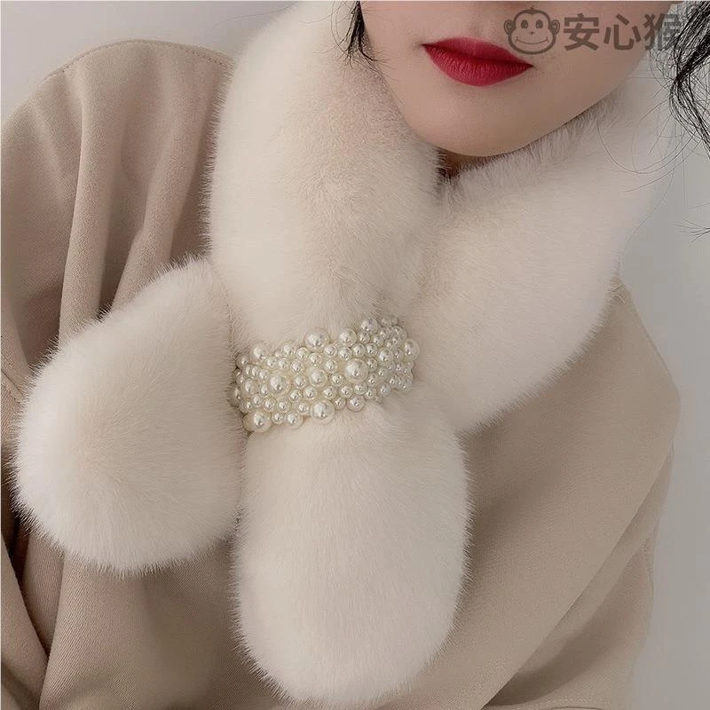彷毛绒绒围巾女冬季加厚保暖双面百搭护颈彷皮草懒濑兔毛绒围脖套