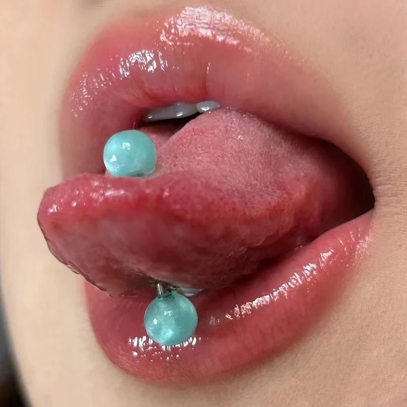 钛钢亚克力耳饰 6mm亚克力舌钉钛钢材质薄荷绿舌钉穿刺饰品