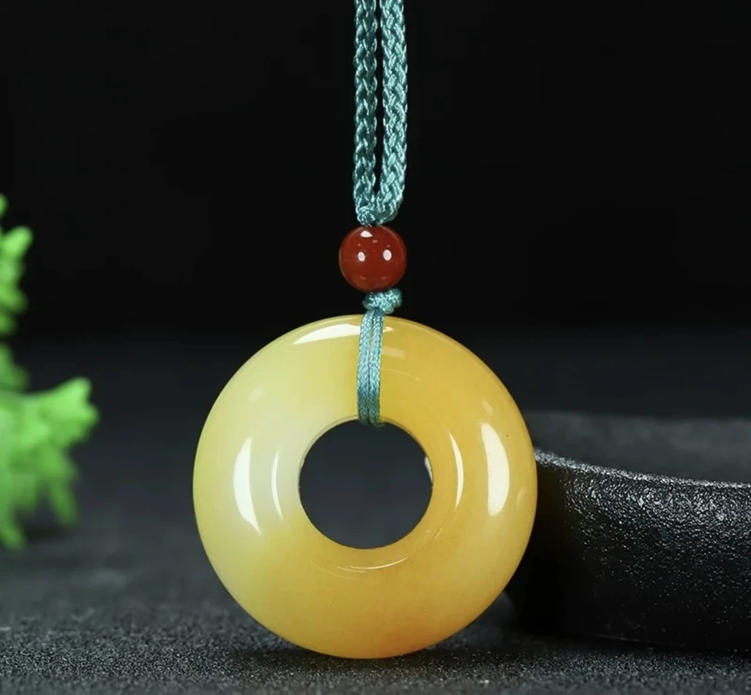 （卡32mm）新疆金丝玉黄糖平安扣甜甜圈男女同款吊坠