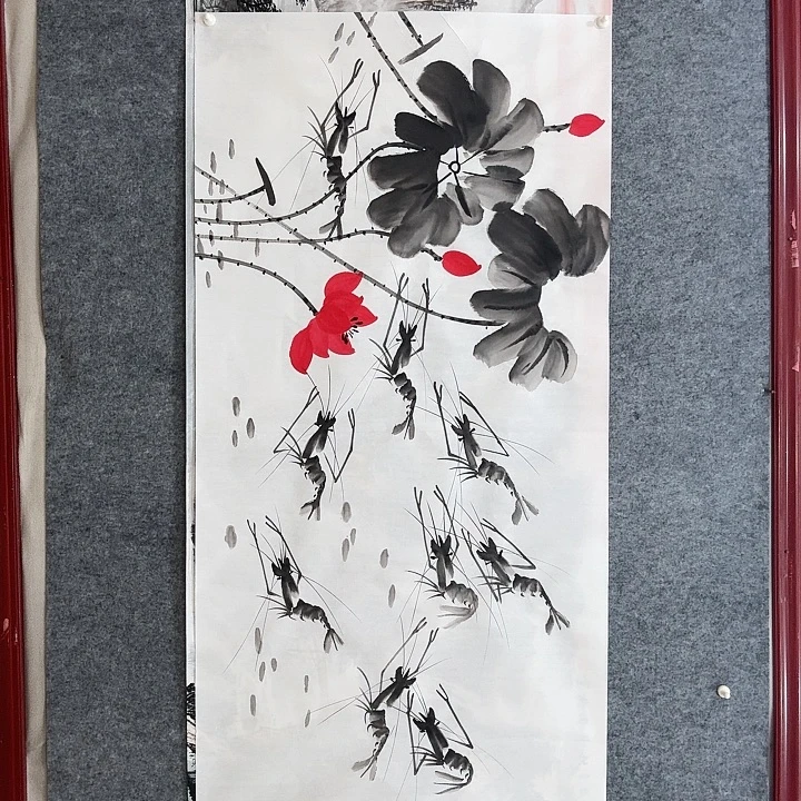 国画手绘国画虾趣图
