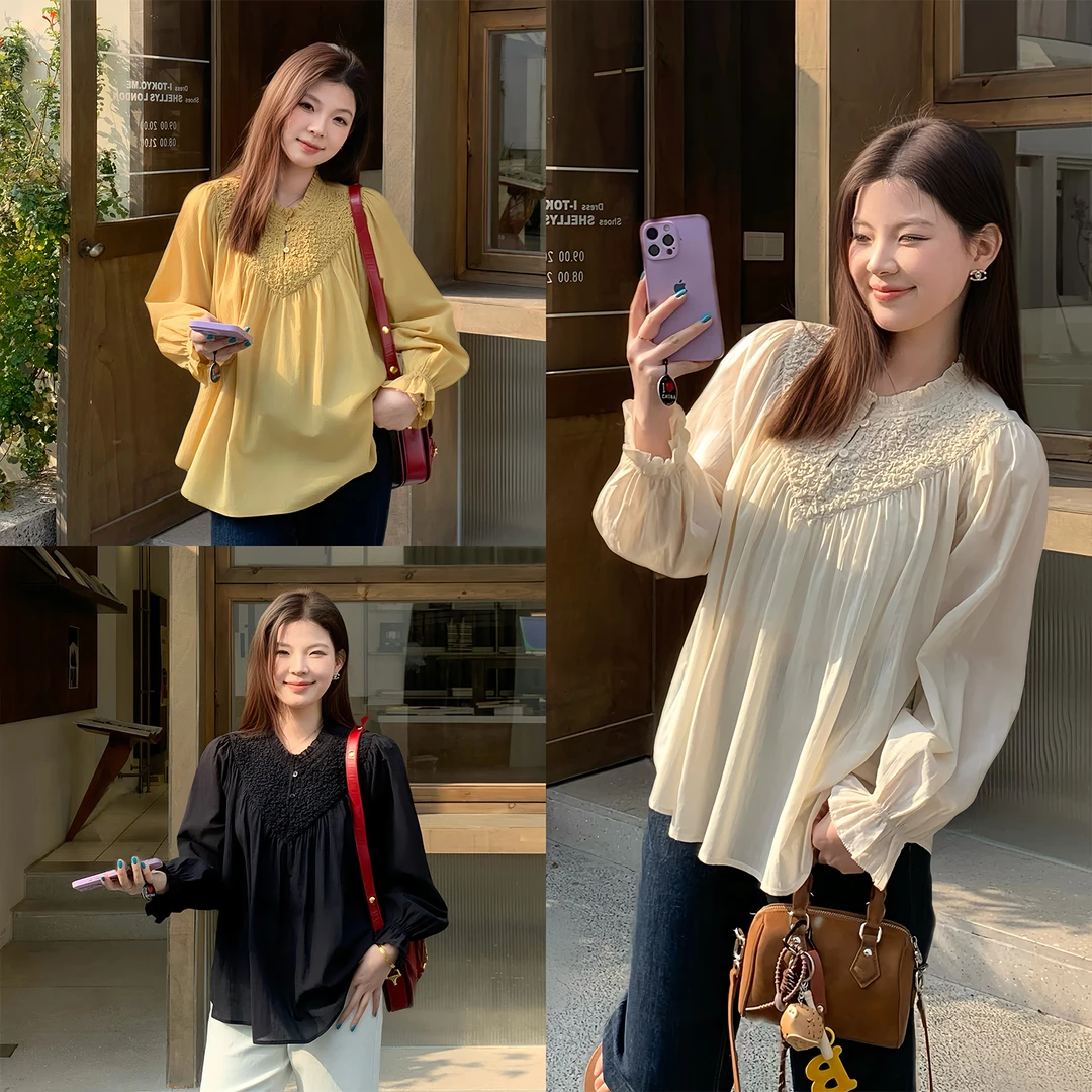 裂渡宣宣【云端织羽】微胖大码女气质百搭宽松减龄版小衫ZY503A79