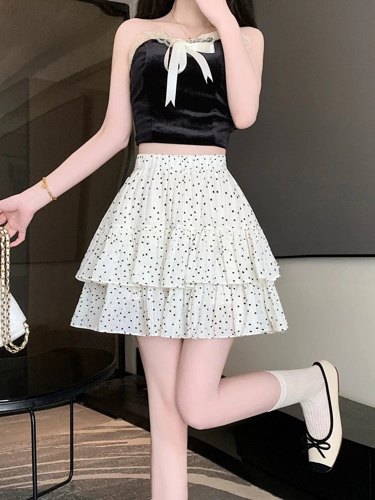 波点蛋糕半身裙女2025年夏季新款小个子防走光黑色蓬蓬短裙潮