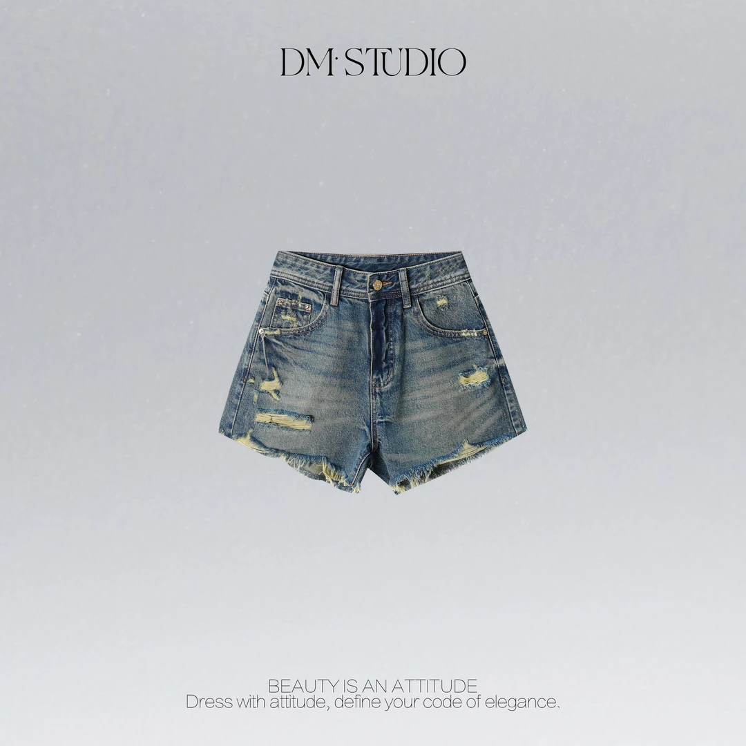 •STUDIO/精致感小众设计款破坏毛边水洗牛仔短裤2506DK/82278