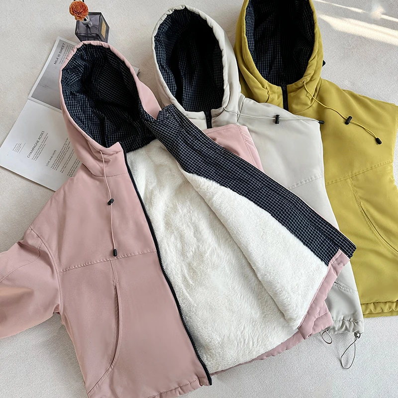 2025连帽格子拼接棉服外套冬季新款休闲百搭时尚棉衣外套T楠X9075