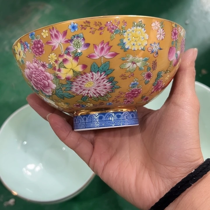 搪瓷瑕疵珐琅彩万花饭碗一个