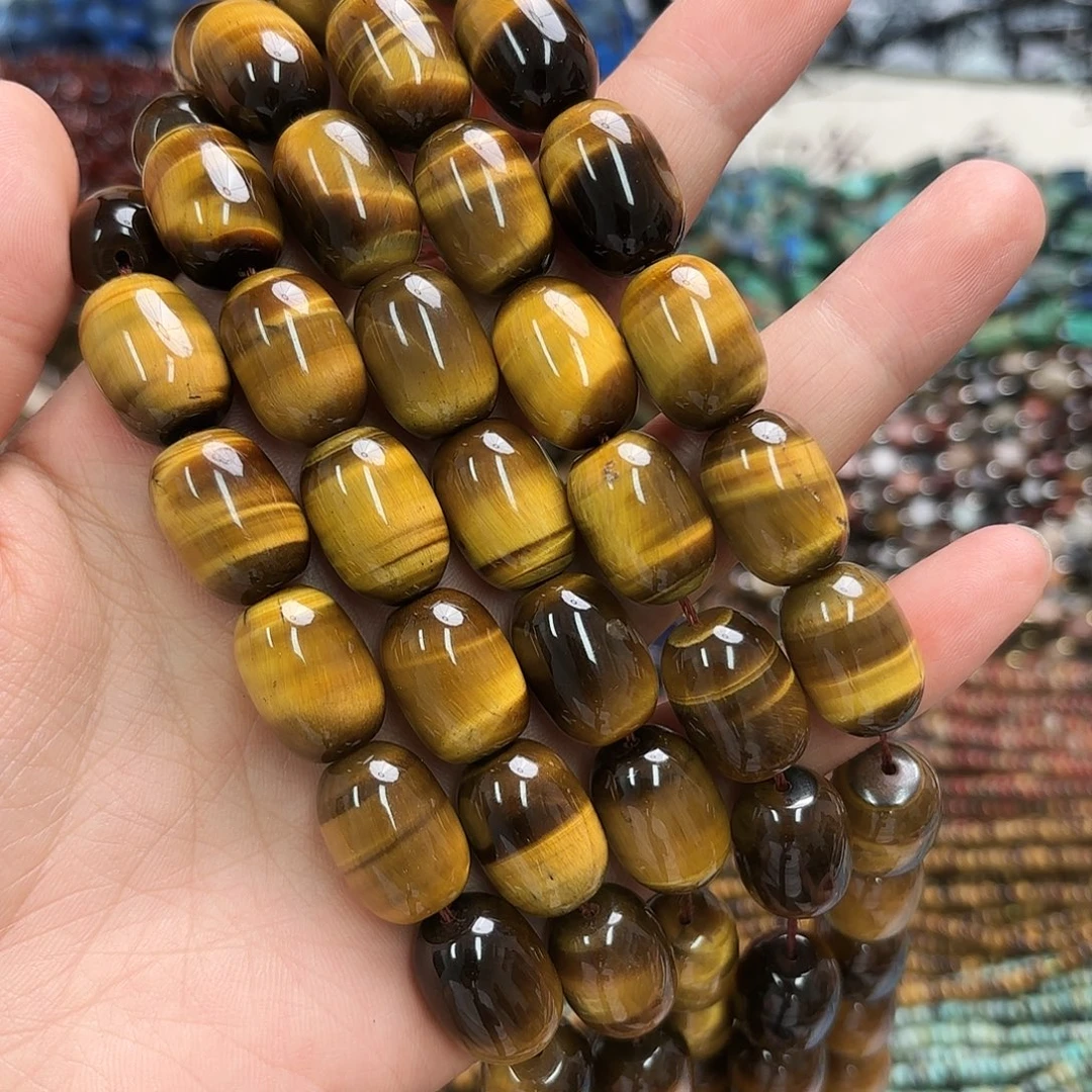 玛瑙/玉髓未镶嵌珠宝半成品13×18虎眼桶珠一条