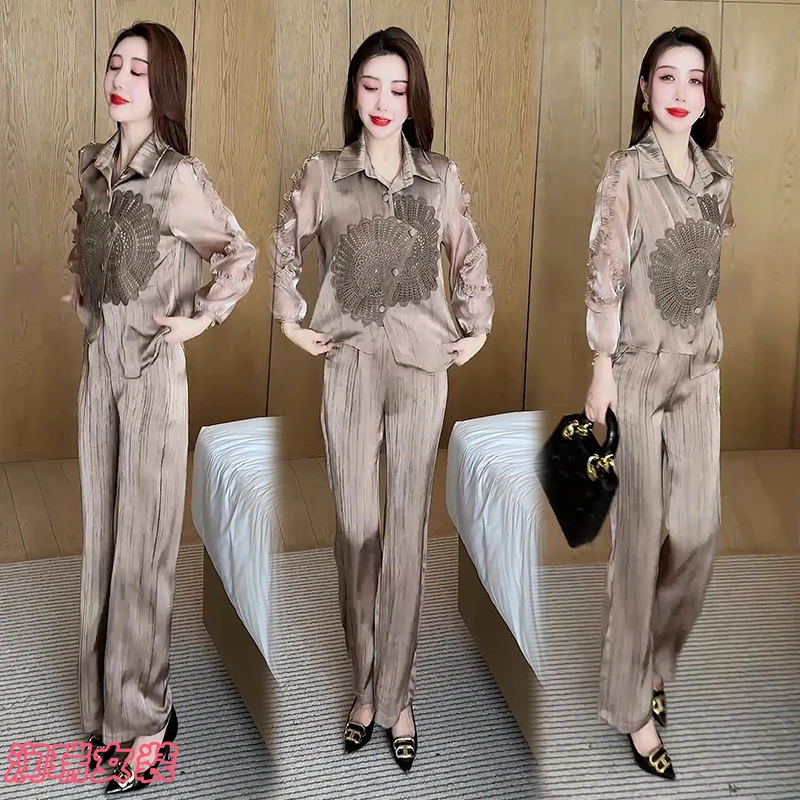 休闲风减龄长袖阔腿裤宽松春秋时尚套装时尚女装法式气质妈妈装潮