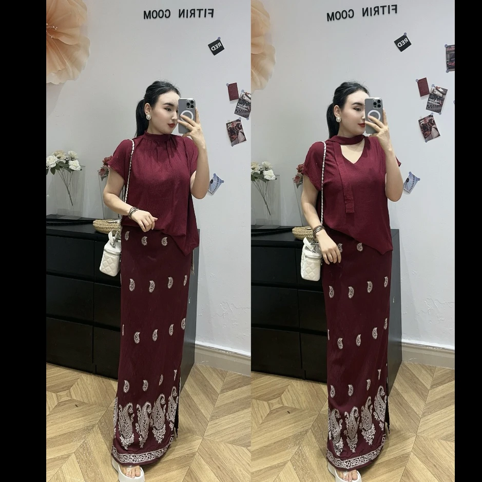 P气质时尚白色印花松紧腰中长半身裙百搭舒适