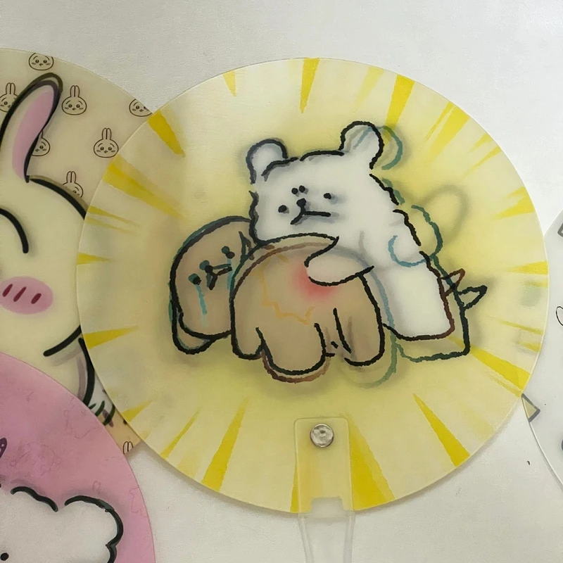 小红书同款线条小狗打屁屁敲木鱼搞怪扇子可变创意便携卡通光栅扇