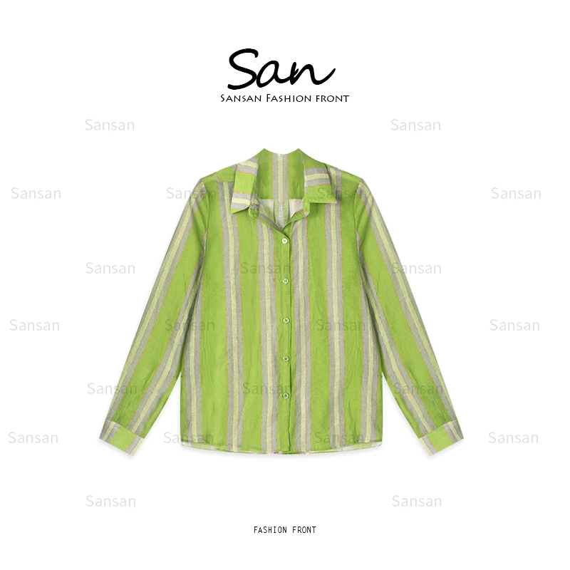 【SANSAN】气质条纹显瘦百搭夏季清凉休闲长袖衬衫DY-4635