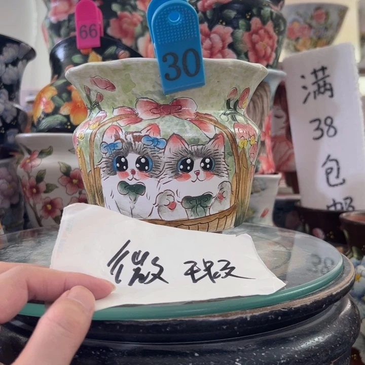 景德镇手绘花盆满38包邮偏远地区除外