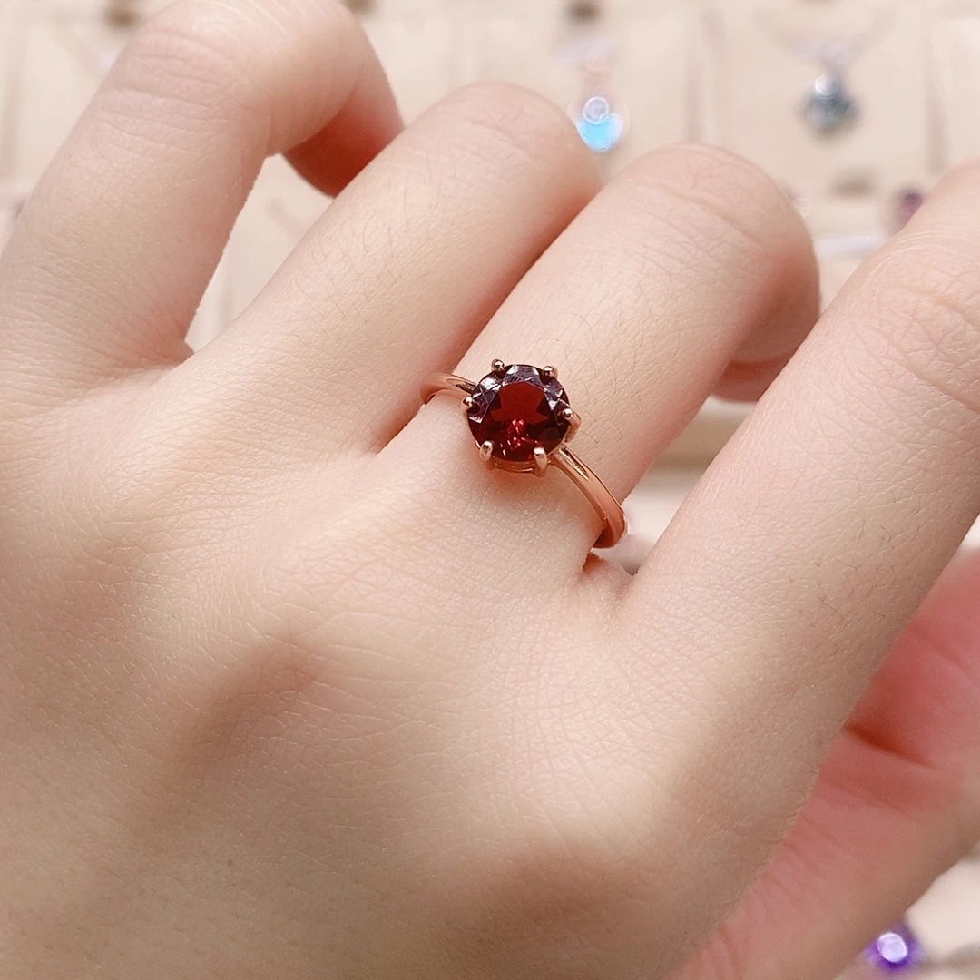 石榴石戒指银S925镶嵌戒指