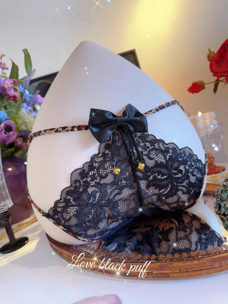 欧美风性感豹纹女士内裤气质拼接新款蕾丝交叉镂空透气铃铛三角裤