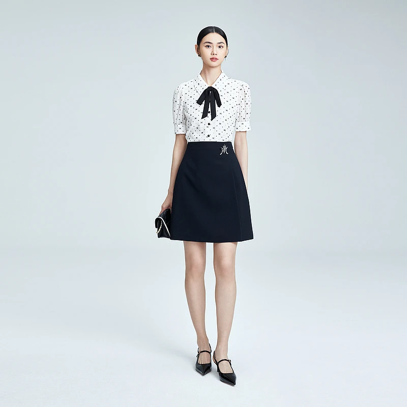 时尚高腰线精致半身裙2024年新款日常通勤A字裙-MJFB02WSK208A61