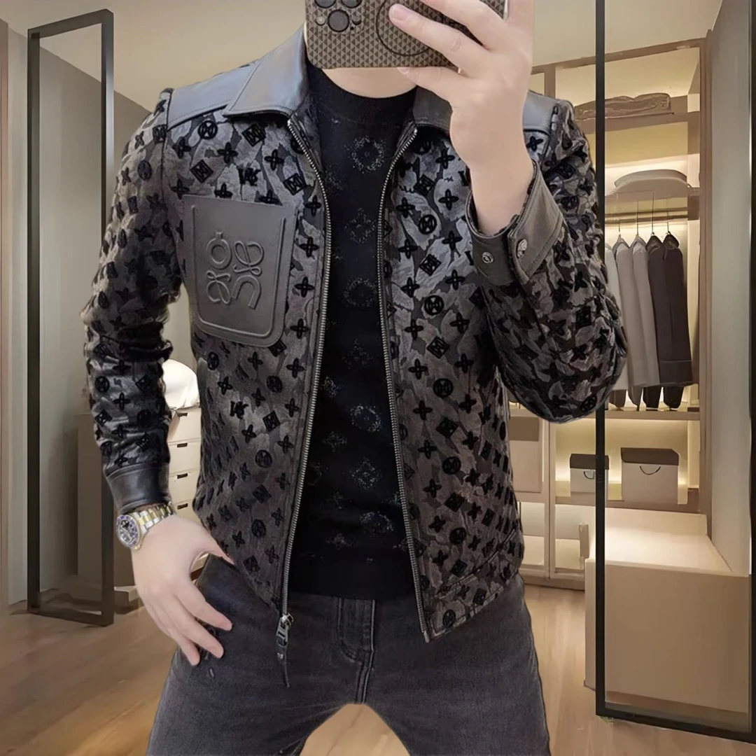 欧货2025高端秋冬季男士长袖外套时尚个性轻奢翻领拼接百搭夹克衫