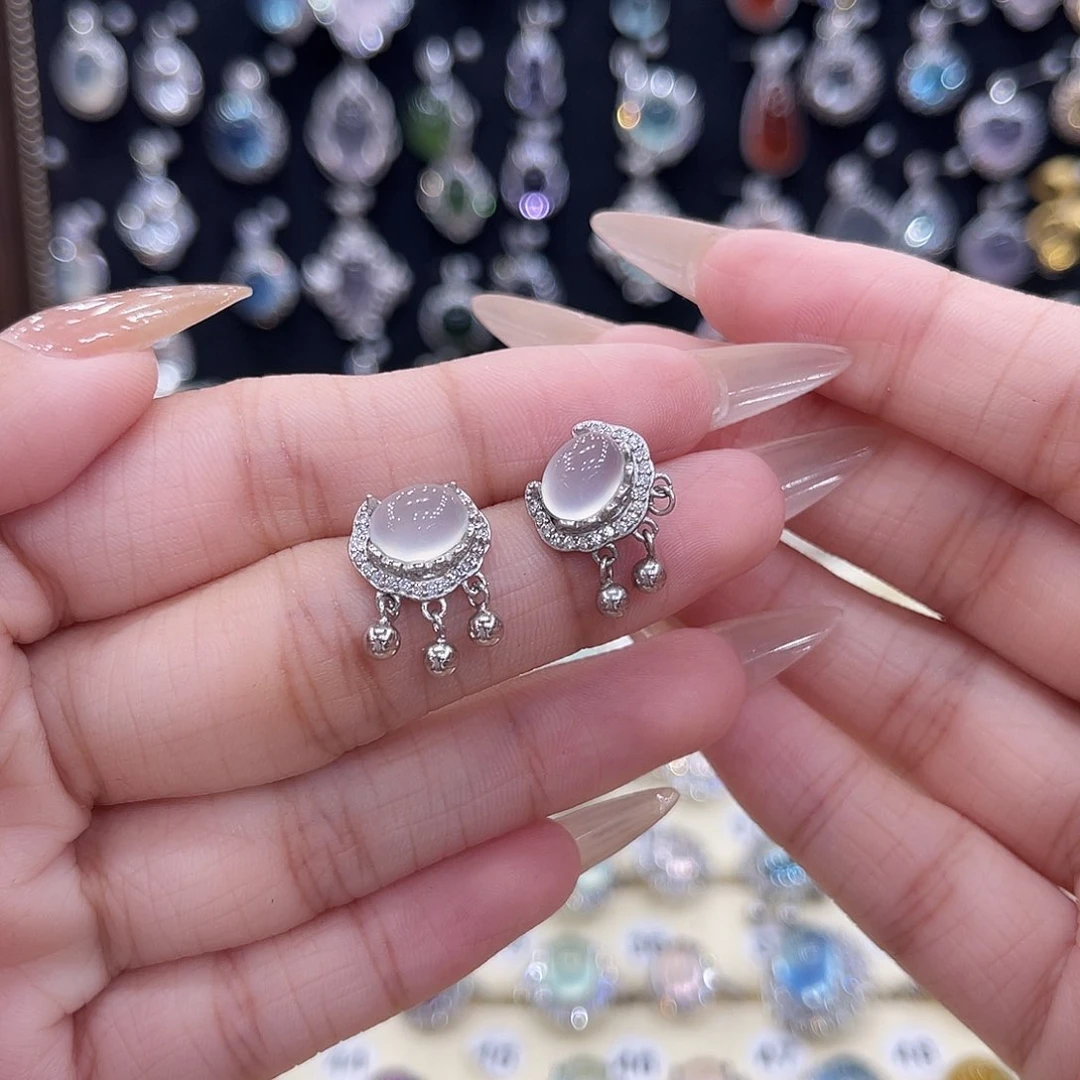 岫玉银S925镶嵌耳坠