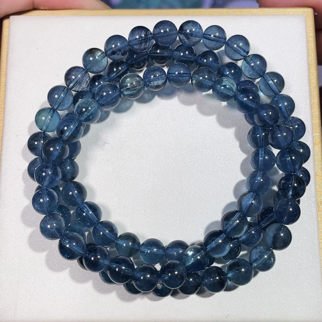 水晶未镶嵌手串6.5mm三圈魔鬼蓝海蓝宝