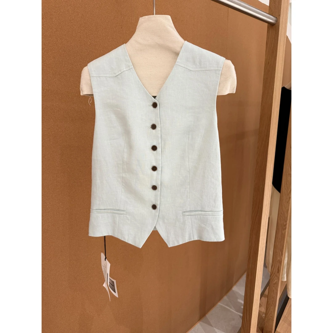 【NO退NO换】鑫燃KIKI 小众百搭设计感亚麻马甲 258025-1 MHT