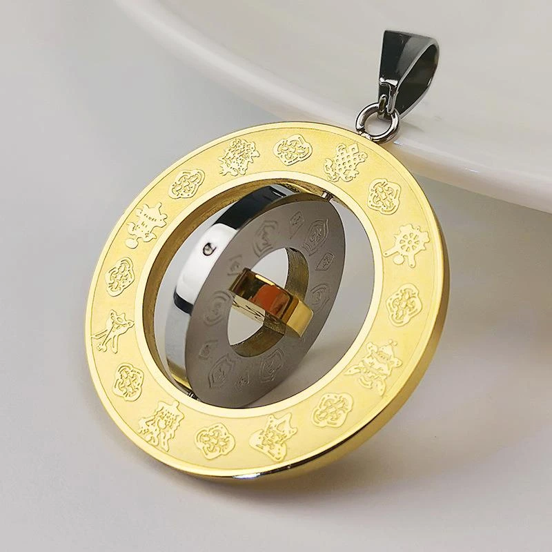 铁合金大理石吊坠 2025定制可转动钛钢吊坠十二生肖吊坠文殊九宫