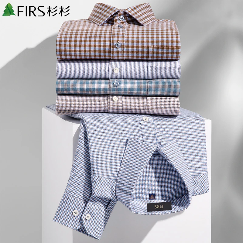 【纯棉磨毛】杉杉长袖衬衫男格子2025秋季休闲商务抗皱全棉衬衣男款