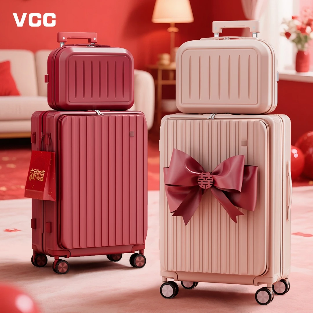 红色嫁妆箱结婚行李箱陪嫁箱粉色压婚礼新娘拉杆箱女用皮箱子密码
