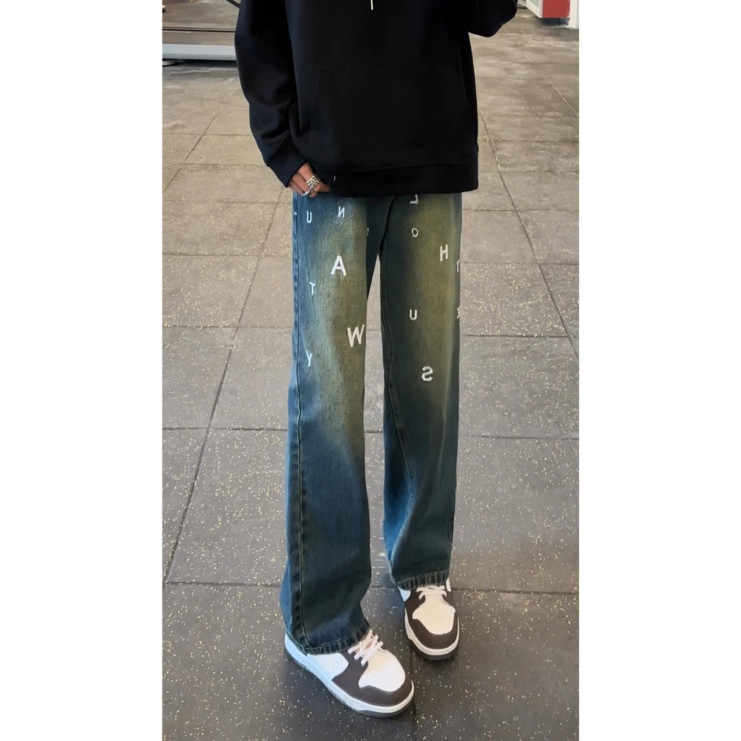 春装新款牛仔裤男女微喇宽松直筒休闲百搭长裤子弯刀男生夏季