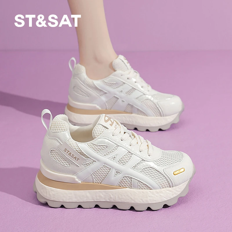 星期六厚底内增高休闲鞋女鞋2025夏季网鞋通勤百搭老爹鞋透气时尚