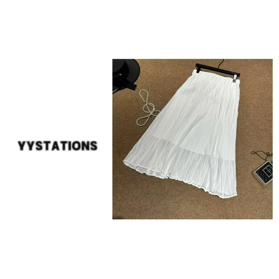 YYSTATIONS【奶油蛋糕！】 高腰质感法式洋气垂感飘逸半裙-XZ082