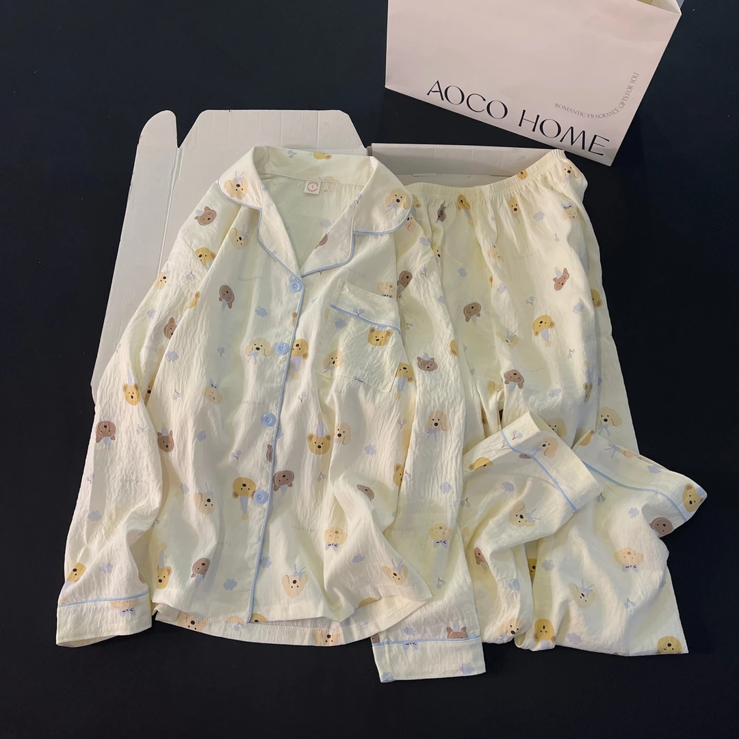 云朵棉睡衣女春秋季长袖大码2025新款公主风可爱小熊头套装家居服