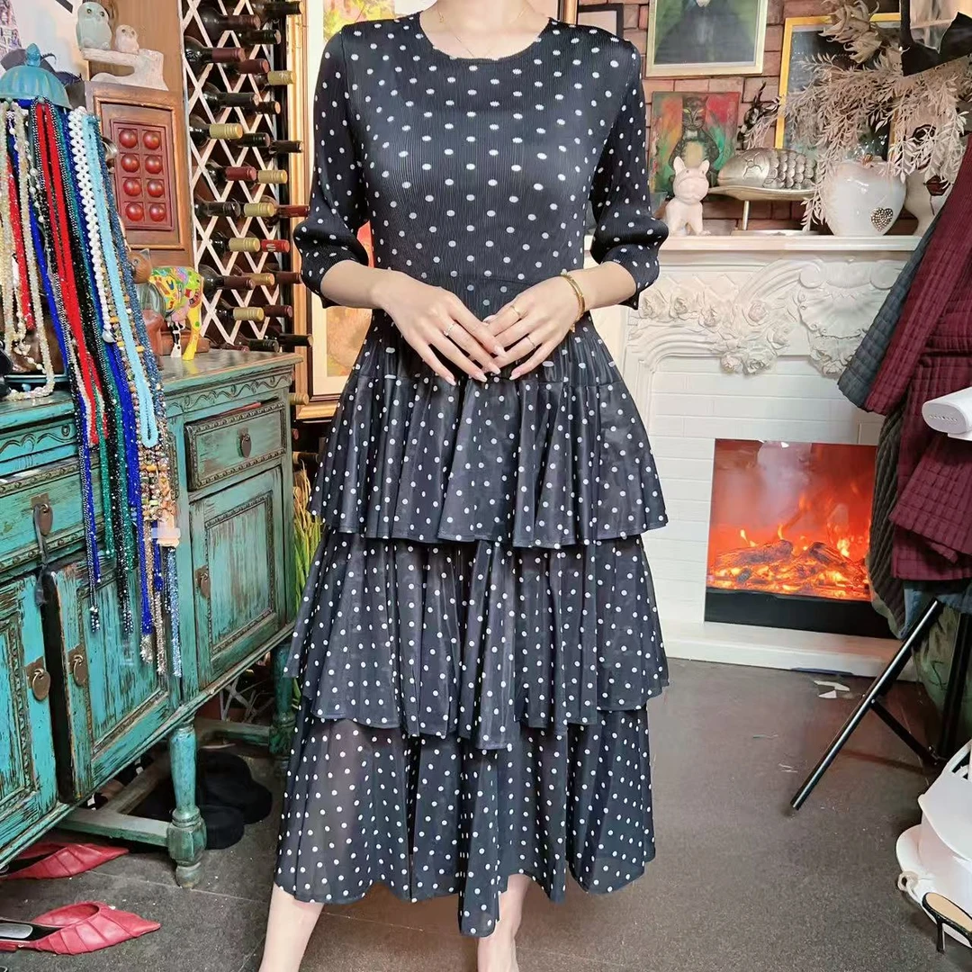 【清仓】欧洲站2025秋冬褶皱气质高档端时尚显瘦印花欧版连衣裙HH