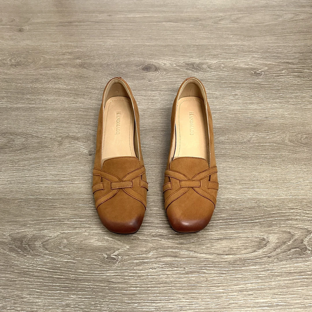 Dannyfrey羊巴戈文艺复古小众设计感褶皱编织舒适通勤女单鞋3.5CM