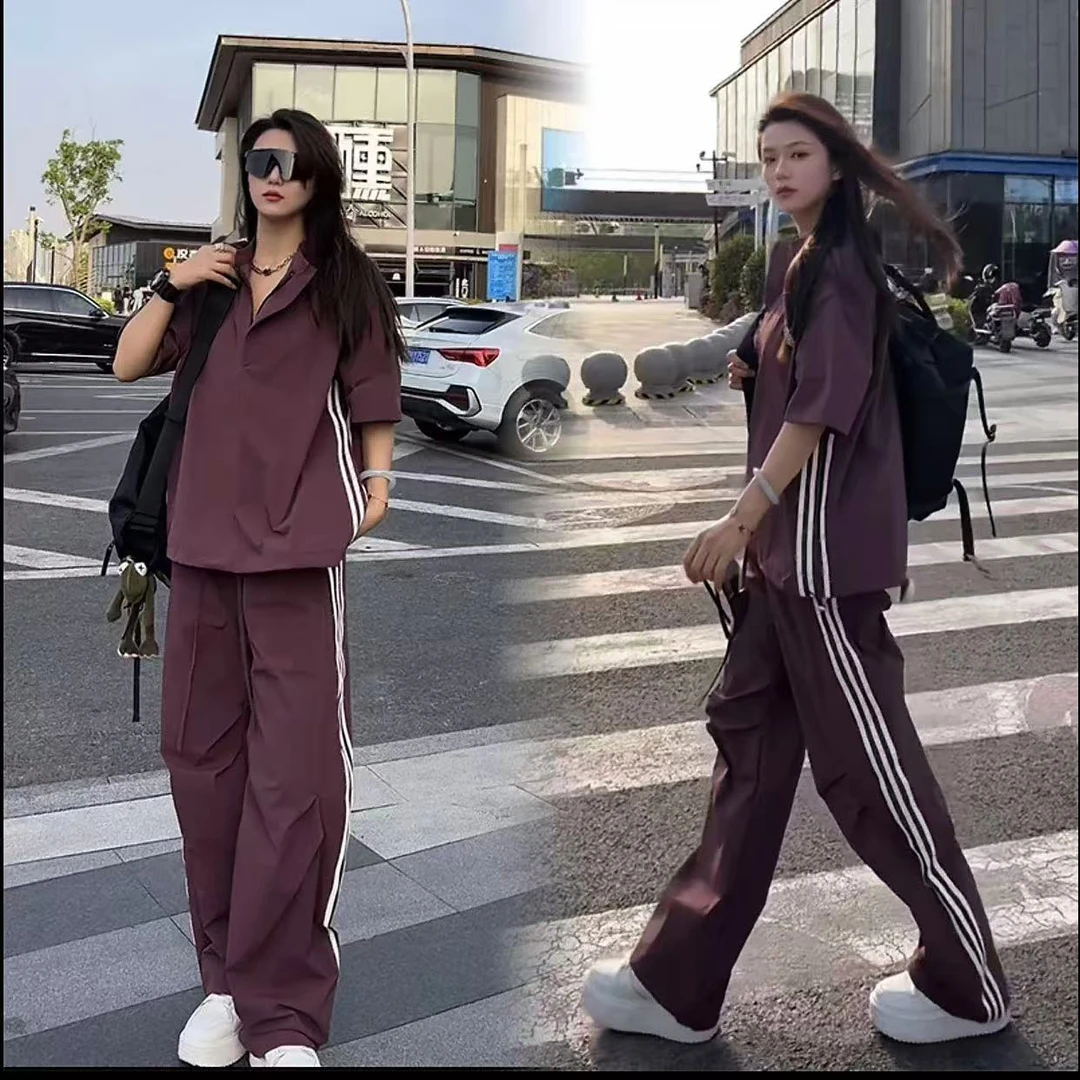 男休闲套装夏新款美式炸街宽松显瘦短袖上衣工装裤两件套情侣款