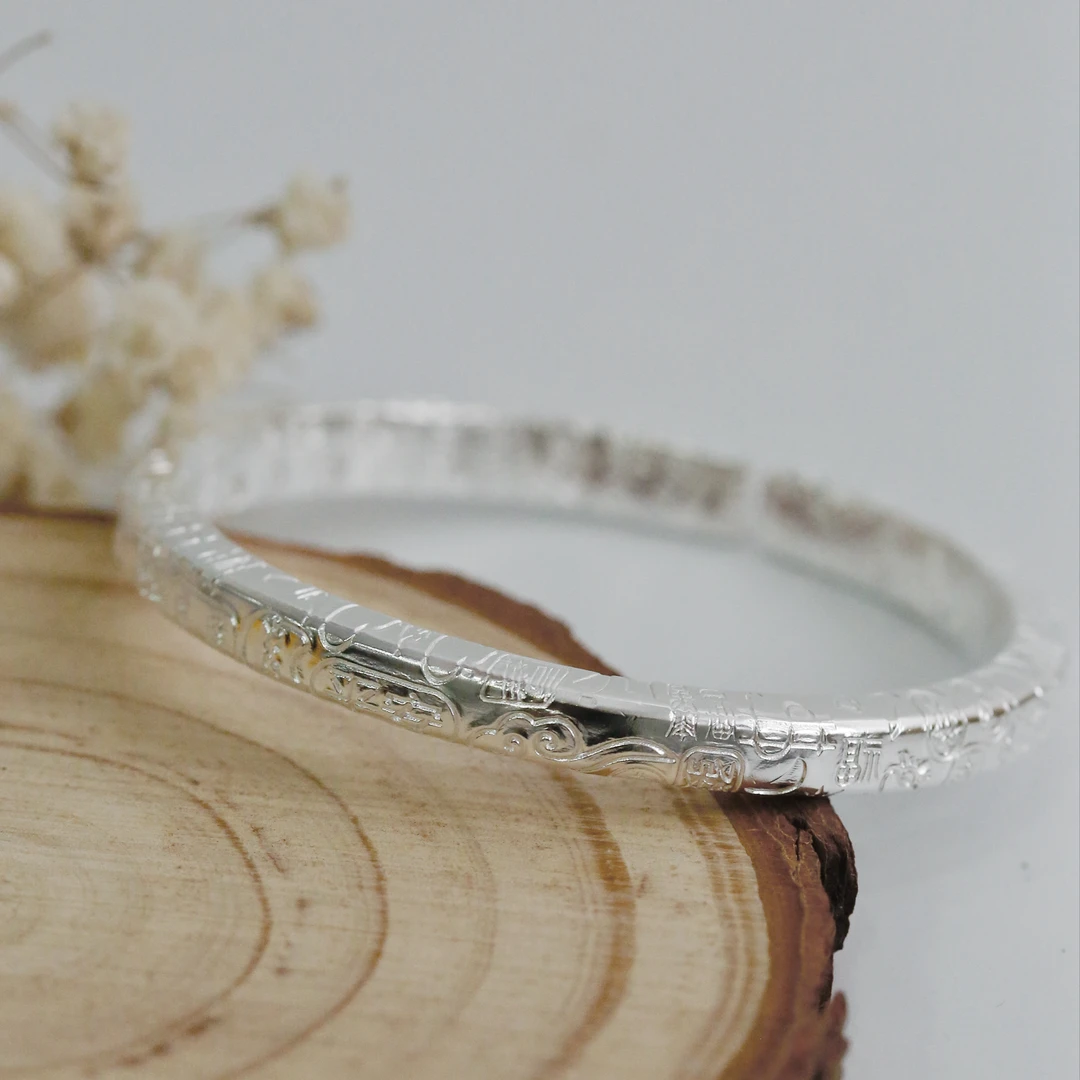 足银手镯 足银篆刻吉言方镯60g传承开口银手镯 yczb91772