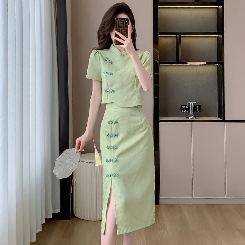 GF新中式国风改良旗袍套装女2025夏季新款名媛气质女神范两件套