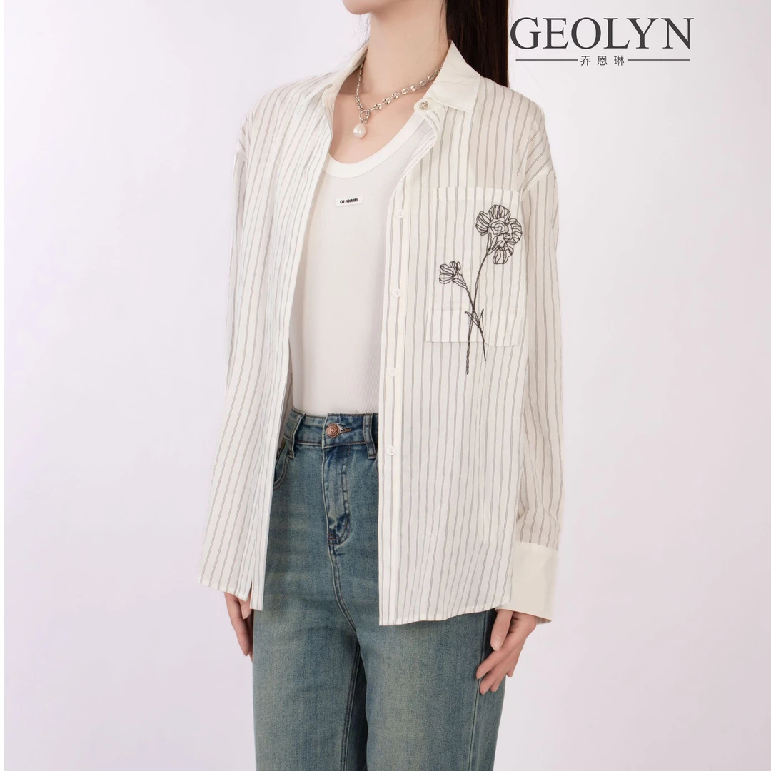 GEOLYN简约宽松条纹衬衫
