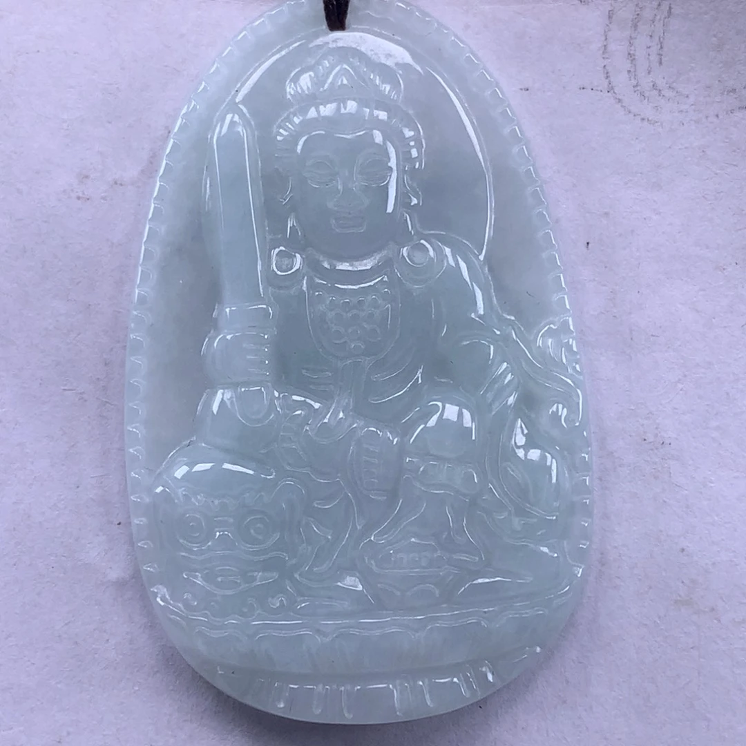 翡翠未镶嵌颈饰奇****事文殊菩萨吊坠
