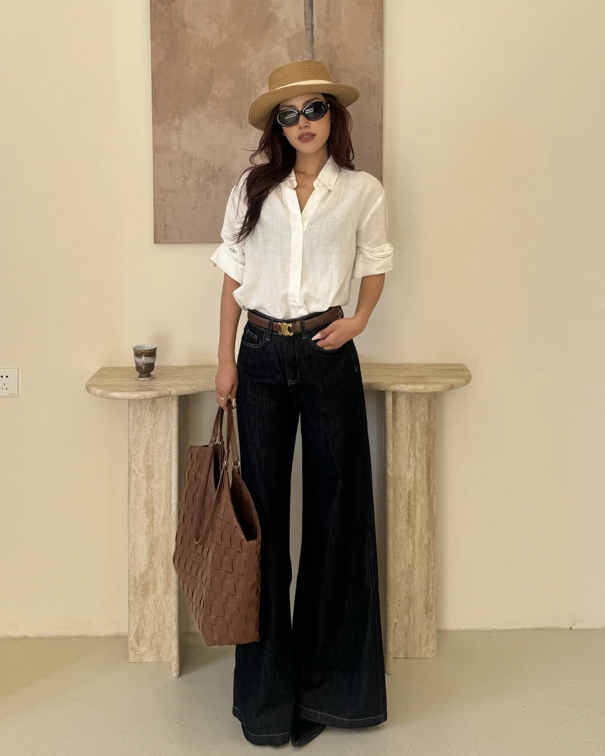 【Aliu自制】单宁色复古高腰阔腿牛仔裤女2025早秋款宽松显瘦拖地裤