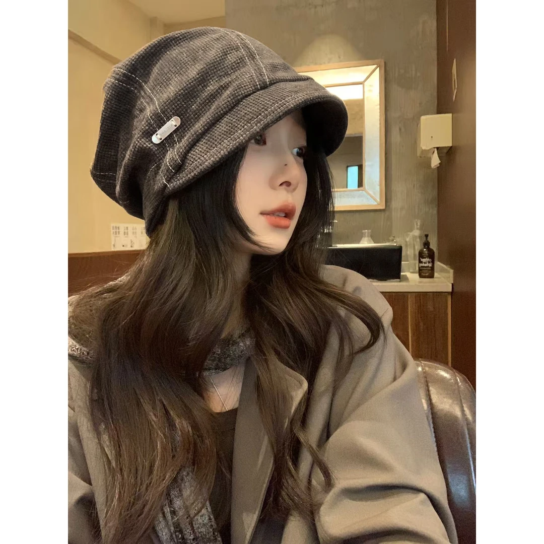 韩系短檐堆堆帽女秋冬慵懒风时尚百搭冷帽大头围显脸小包头帽子