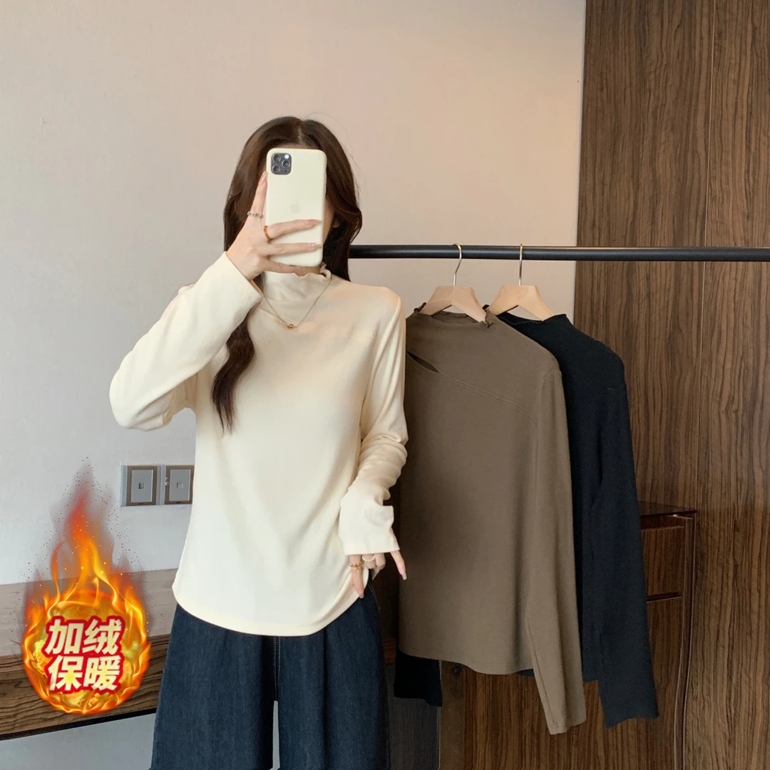 长大码2025冬加绒半高领修身保暖内搭T恤胖mm正肩百搭上衣女80629