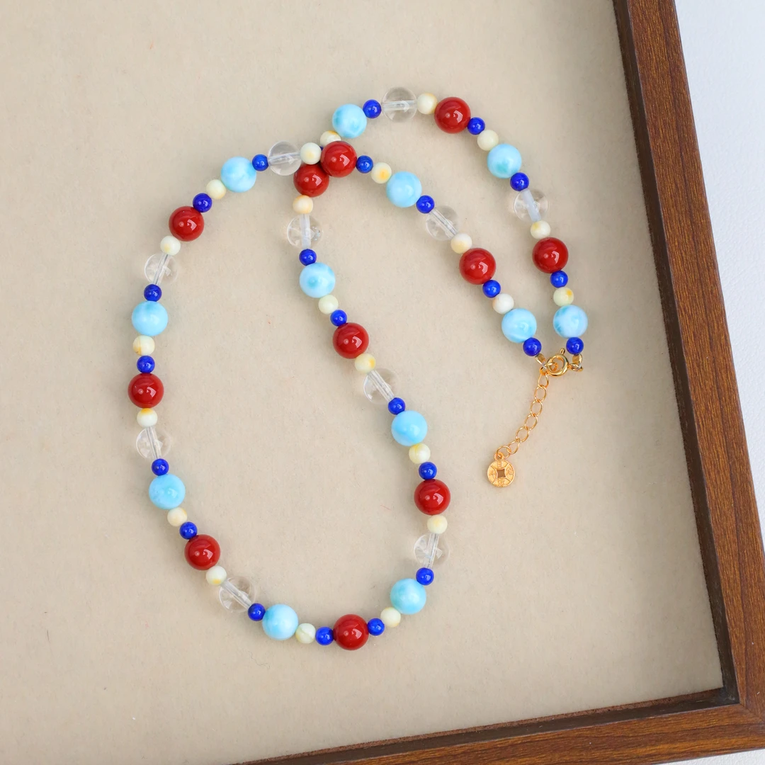 【琪琪珠宝】天然原矿白蜡南红海纹石项链