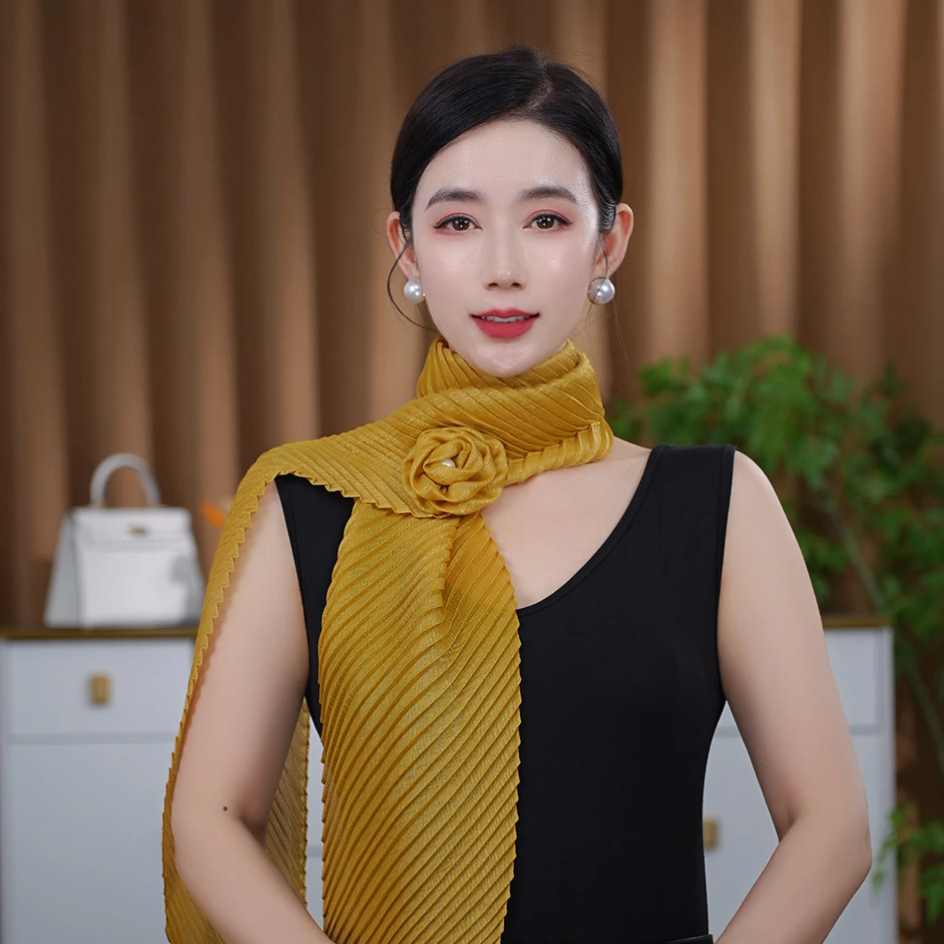 时尚新款韩版15*180花朵斜角压邹围巾