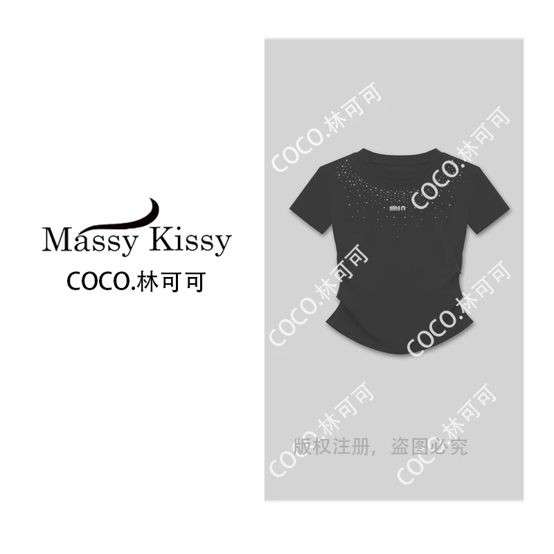 【宠粉专属】春季新款满天星烫钻气质打底衫女士圆领短袖上衣-GT12