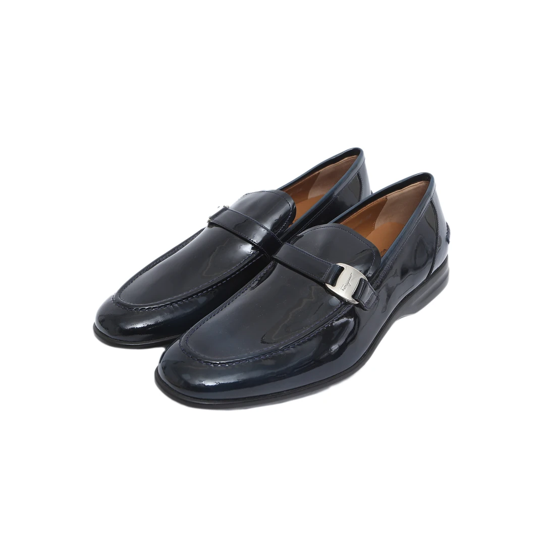 99新 FERRAGAMO/菲拉格慕 英伦漆皮皮鞋 蓝黑 38码 P242984858