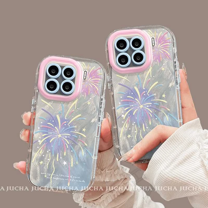 ins羽纱烟花适用苹果16pro手机壳卡通华为pura70高端VIVO荣耀OPPO