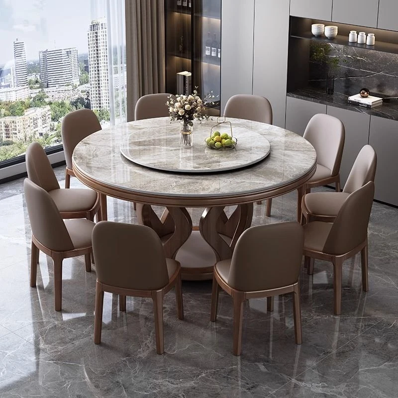 2025款轻奢岩板餐桌椅组合现代简约家用高端实木饭圆桌带转盘圆形